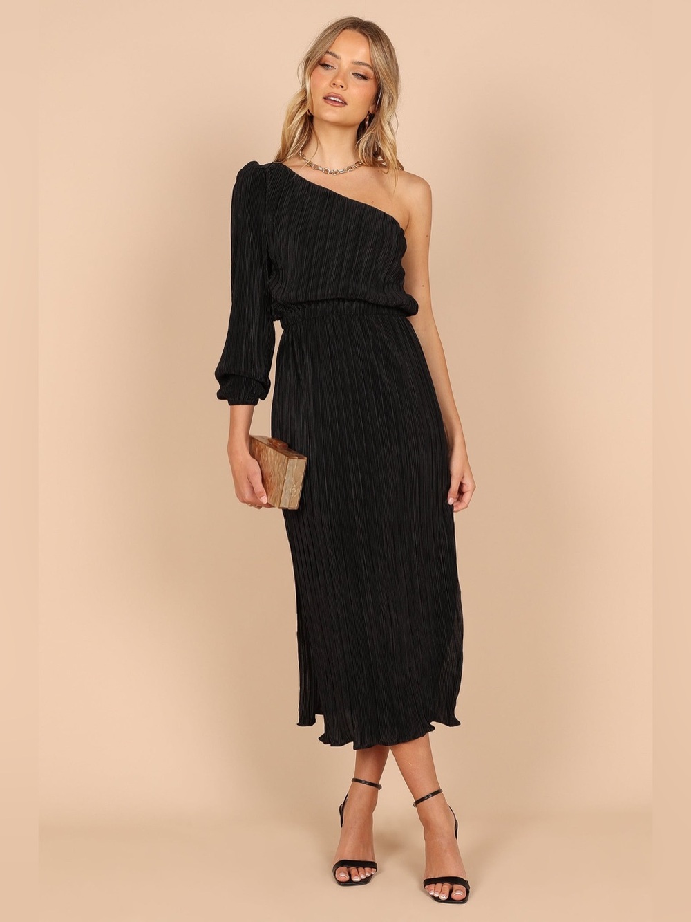 NWT Petal & Pup Pontee One Shoulder Pleated Mini Dress in Black Size L